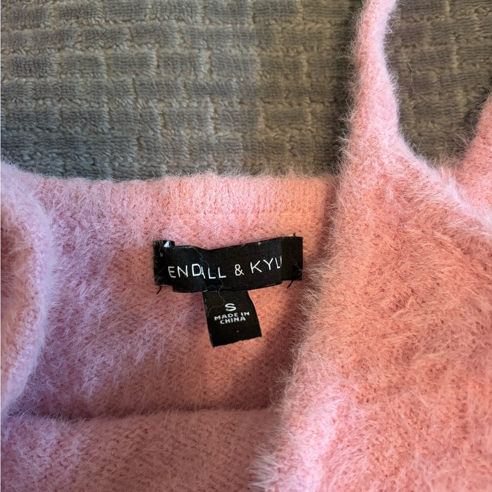 Kendall and Kylie Pink Fuzzy Fitted Crop Camisole - Picture 2 of 2
